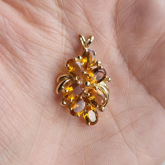 Gorgeous Genuine Citrine multi stones 14k solid gold pendant 🧡✨️ New! - Picture 8 of 11